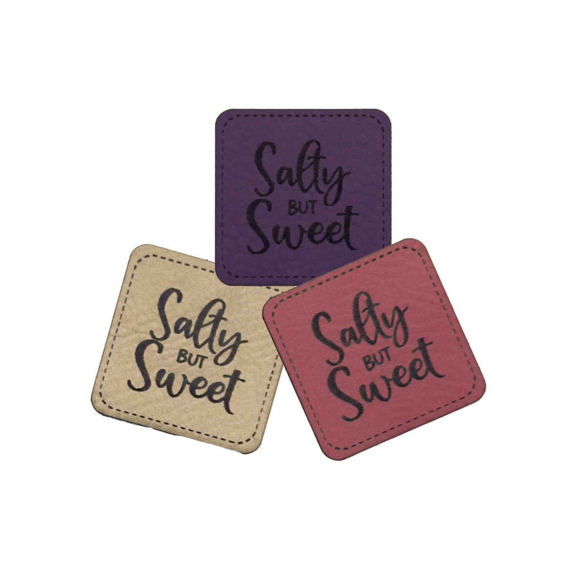 Faux leather label "Salty but Sweet"