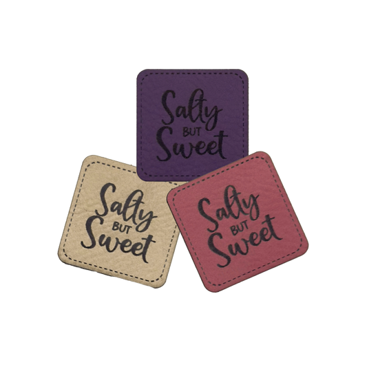 Faux leather label "Salty but Sweet"