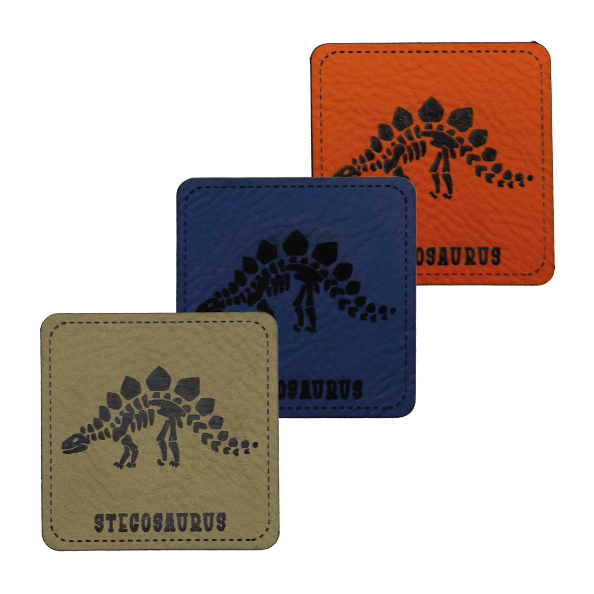 Faux leather label "Dino-Skeleton Stegosaurus"