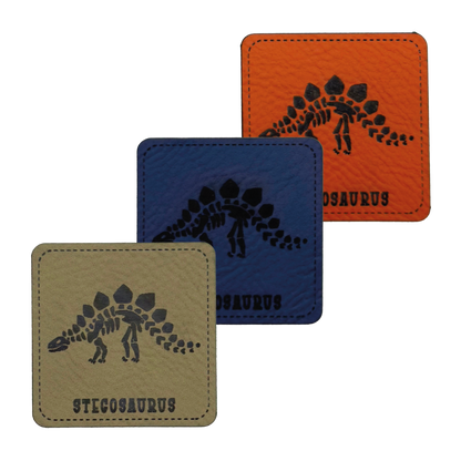 Faux leather label "Dino-Skeleton Stegosaurus"