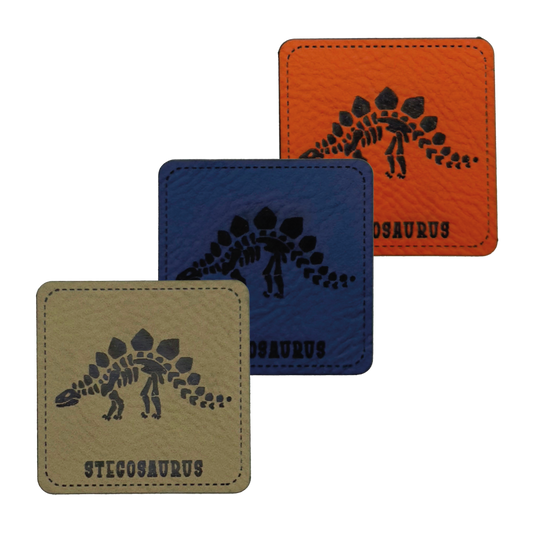 Faux leather label "Dino-Skeleton Stegosaurus"