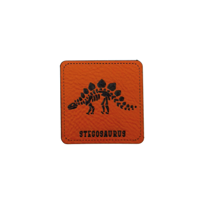 Faux leather label "Dino-Skeleton Stegosaurus"